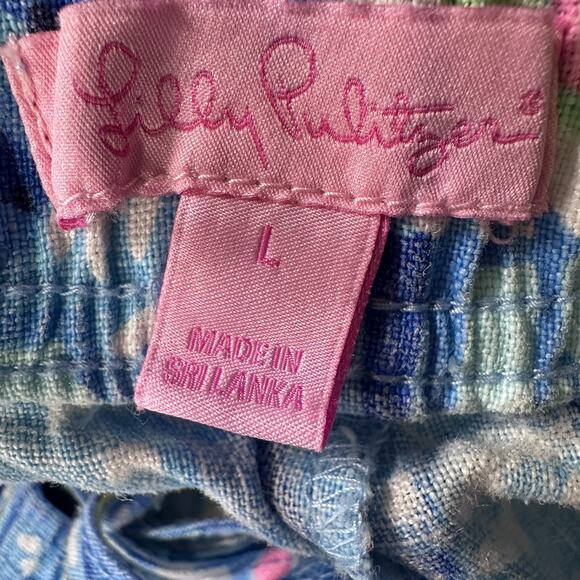 Lilly Pulitzer Aden Pants Women’s Large Blue Peri Pinch Pinch Linen Drawstring - Picture 4 of 8